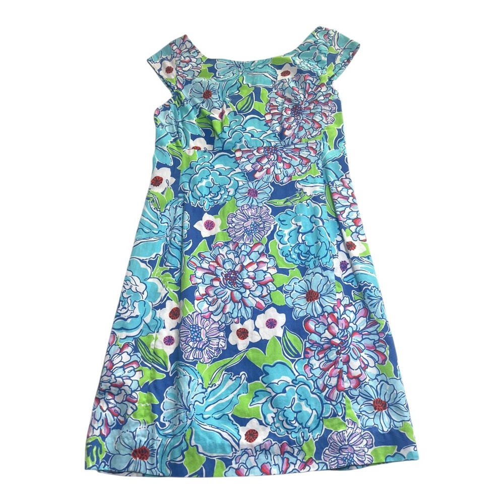 Lilly Pulitzer Allura Worth Blue May Flowers Cap Sleeve Sheath Dress Size 2